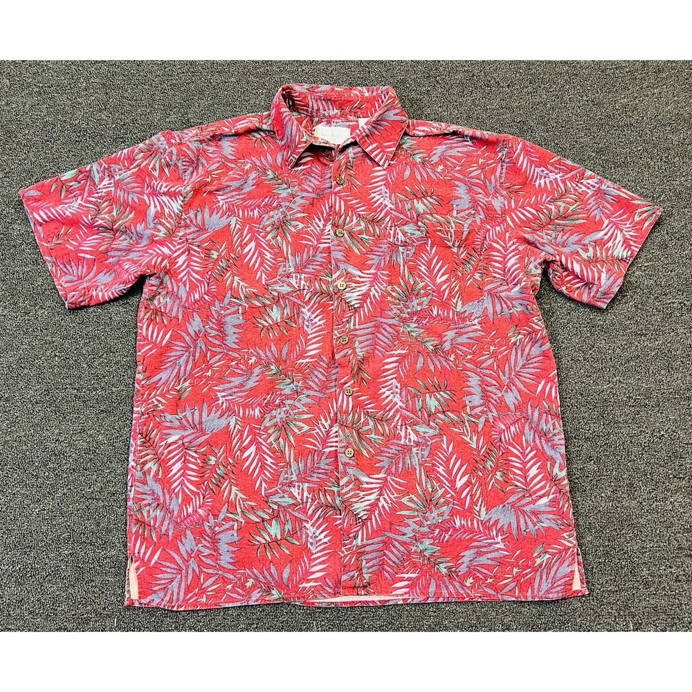 Vintage Bill Blass 100% Silk Hawaiian Shirt Mens Extra Large Button Down Red